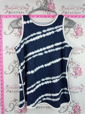 Talbots tank top UPF 59 sun protection Navy & White Tie-Dye Athletic Tank Top